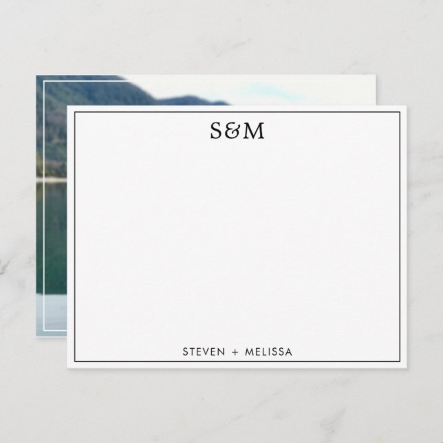 Carte De Correspondance Élégant Monogramme Initiales Couple Nom Photo (Devant / Derrière)