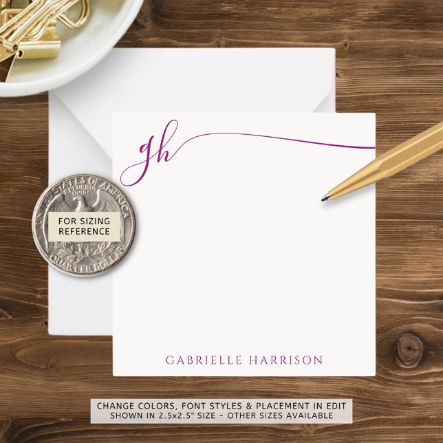 Carte De Correspondance Élégant Monogramme Initiales Pink Script (Créateur téléchargé)
