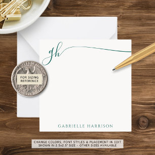 Carte De Correspondance Élégant Monogramme Initiales Turquoise Script