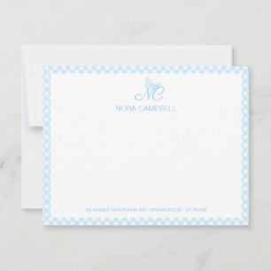 Carte De Correspondance Élégant Monogramme mignon bébé bleu En vichy chèqu