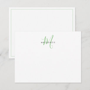 Carte De Correspondance Élégant Monogramme moderne blanc vert Script