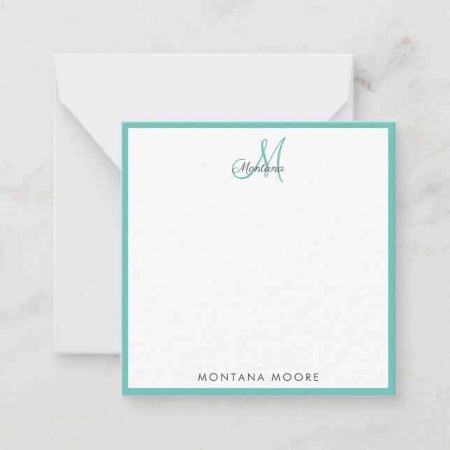 Carte De Correspondance Élégant Monogramme Moderne Simple Fille Turquoise (Devant)
