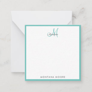 Carte De Correspondance Élégant Monogramme Moderne Simple Fille Turquoise