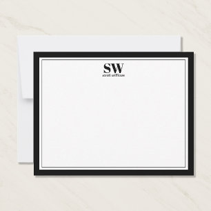 Carte De Correspondance Élégant Monogramme noir blanc bordure minimaliste
