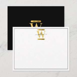 Carte De Correspondance Élégant Monogramme noir & or Script moderne