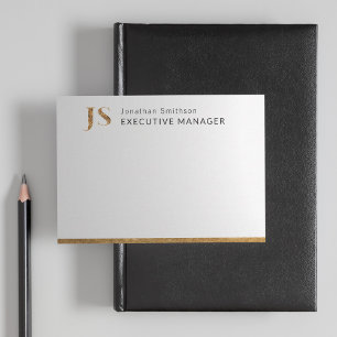 Carte De Correspondance Élégant Monogramme personnalisé blanc et or