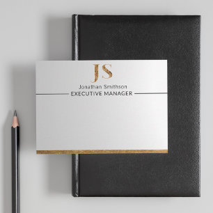 Carte De Correspondance Élégant Monogramme personnalisé blanc et or