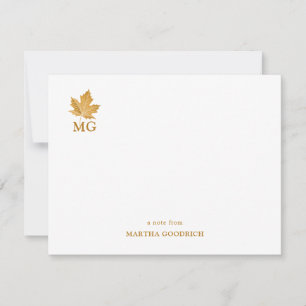 Carte De Correspondance Élégant Monogramme Personnalisé Or Ocre Feuille d'