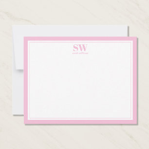 Carte De Correspondance Élégant Monogramme rose pâle Bordure minimaliste