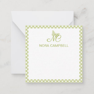Carte De Correspondance Élégant Monogramme vert clair En vichy personnalis