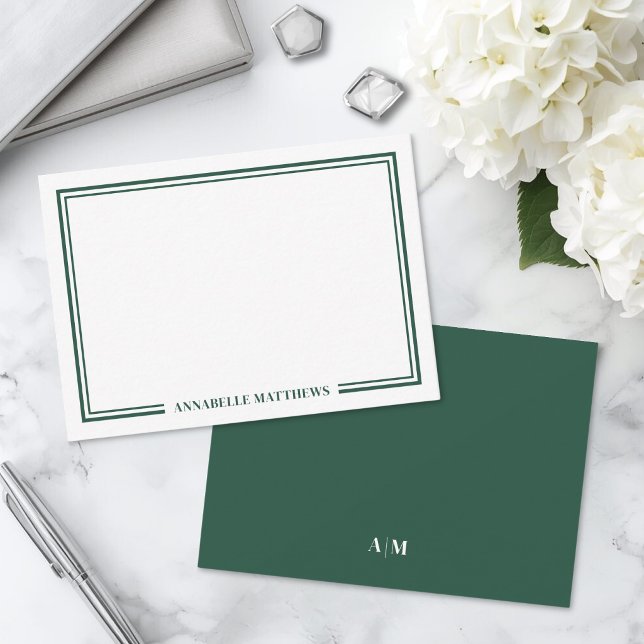 Carte De Correspondance Élégant Monogramme Vert Émeraude (Emerald Green Elegant Monogram Note Card)