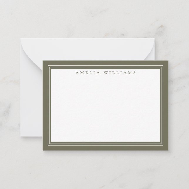 Carte De Correspondance Élégant Monogramme vert olive Limite minimale (Devant)