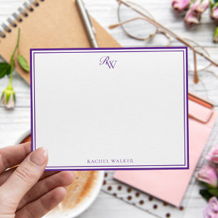 Carte De Correspondance Élégant Monogramme Violet Deux Bordures