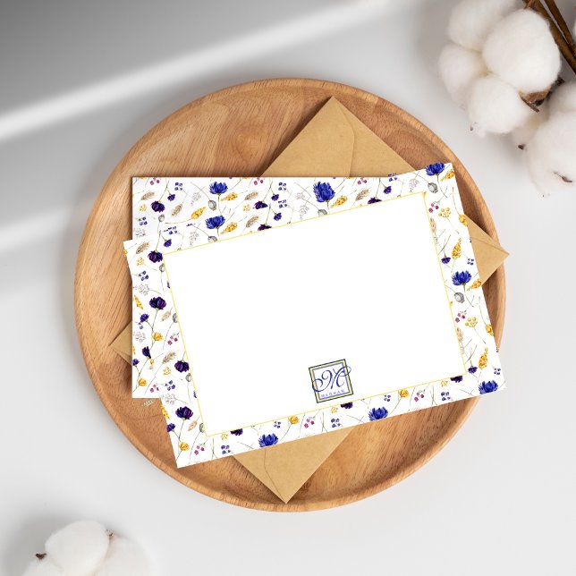 Carte De Correspondance Élégant Motif Fleur sauvage d'été Monogrammé (Créateur téléchargé)