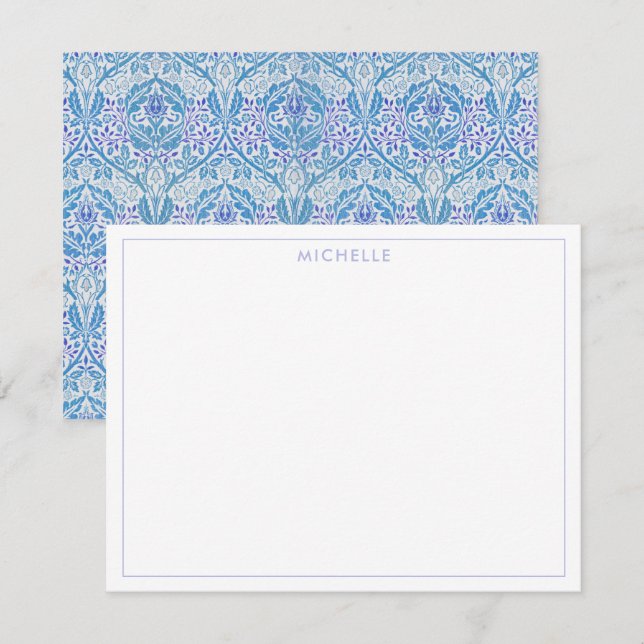 Carte De Correspondance Élégant motif floral bleu (Devant / Derrière)