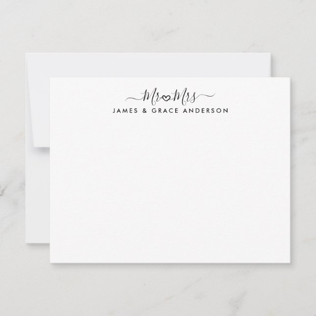 Carte De Correspondance Élégant MR et MRS Script Heart Mariage Newlyweds (Devant)