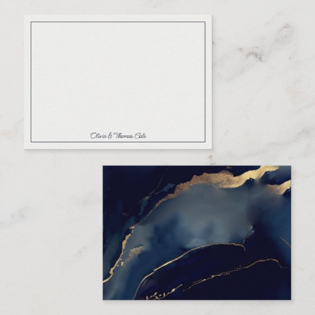 Carte De Correspondance Elégant Nautique Marine Blue Gold Beach Couple (Devant / Derrière)