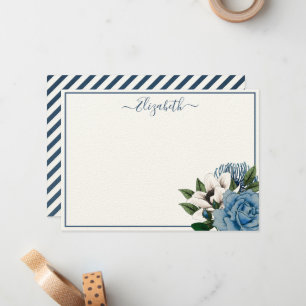 Carte De Correspondance Élégant Navy & Bleu Poussiéreux Floral Personnalis