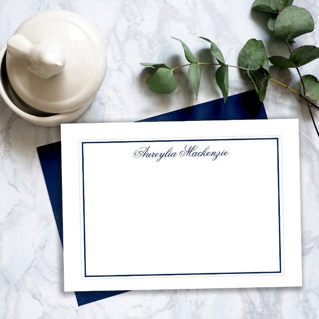 Carte De Correspondance Elegant Navy Blue and White Personalized (Elegant Navy Blue and White Personalized Note Cards)