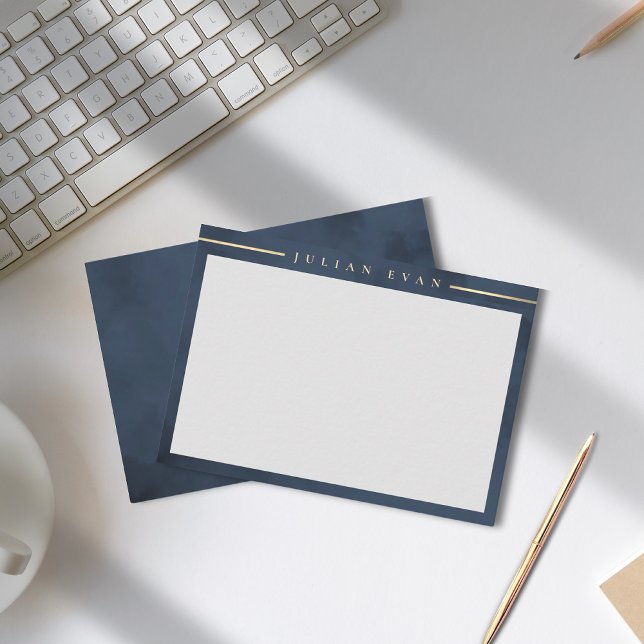 Carte De Correspondance Elegant Navy Blue Gold Detail Professionnel (Elegant Navy Blue Gold Detail Professional Note Card)