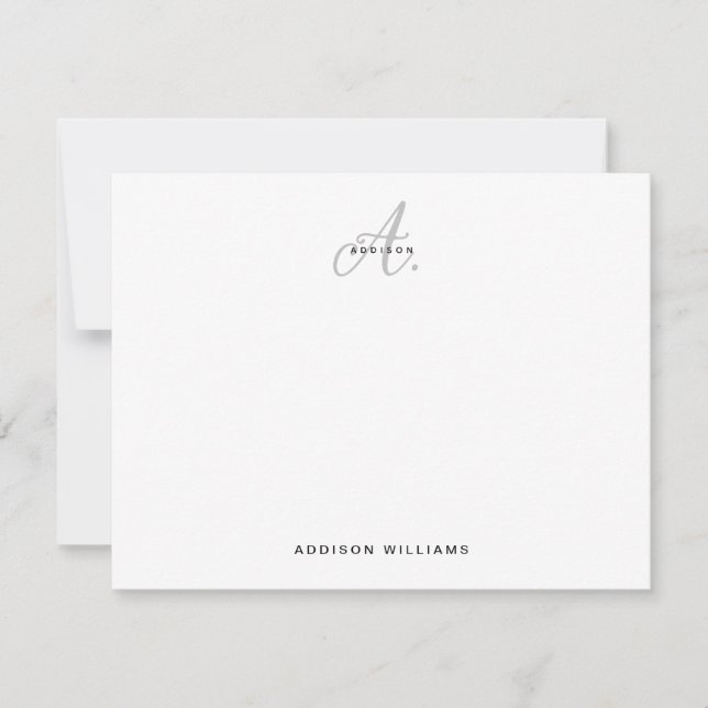 Carte De Correspondance Élégant Noir Argent Script Gris Monogramme (Devant)