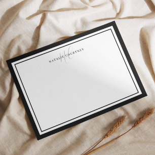 Carte De Correspondance Élégant noir et blanc Monogramme Script Deux bordu
