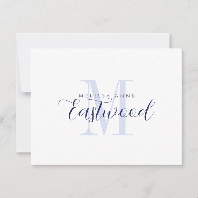 Carte De Correspondance Élégant nom de script Marine Monogramme bleu (Devant)