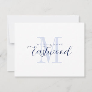 Carte De Correspondance Élégant nom de script Marine Monogramme bleu