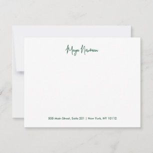 CARTE DE CORRESPONDANCE ÉLÉGANT NOM DU MONOGRAMME SIGNATURE VERTE DE LA FO
