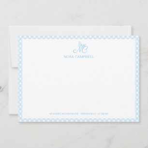 Carte De Correspondance Élégant Papillon Monogramme Bébé Bleu En vichy Pla
