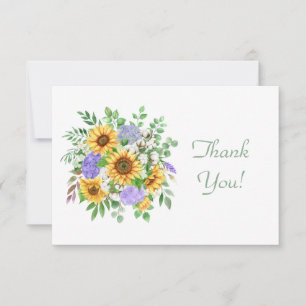 Carte De Correspondance Elégant Pastel Sunflower Bouquet Merci plat