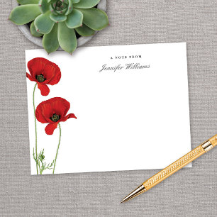 Carte De Correspondance Élégant Poppy Floral Rouge Oriental Vintage avec N
