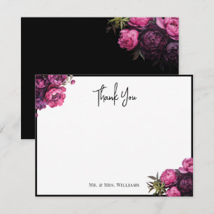 Carte De Correspondance Élégant Remerciement de Mariage Fleurs Sombres Hum
