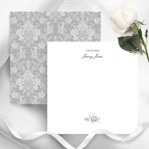 Carte De Correspondance Élégant Romantique Chic Floral Damask-Grey