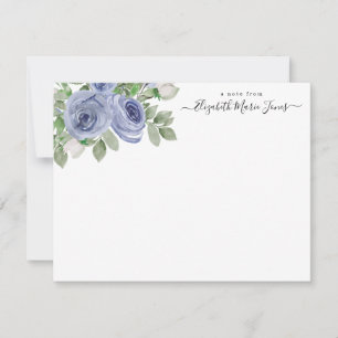 Carte De Correspondance Élégant Rose Floral Blue Watercolor