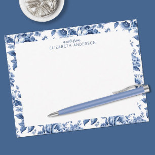 Carte De Correspondance Élégant Rose Floral Vintage Bleu Blanc