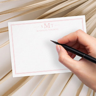 Carte De Correspondance Élégant rose minimaliste à trois lettres Monogramm