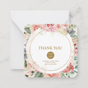 Carte De Correspondance Elégant rose pastel floral "Merci"