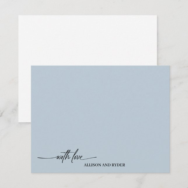Carte De Correspondance Élégant Script Bleu Clair Avec Amour Merci (Devant / Derrière)
