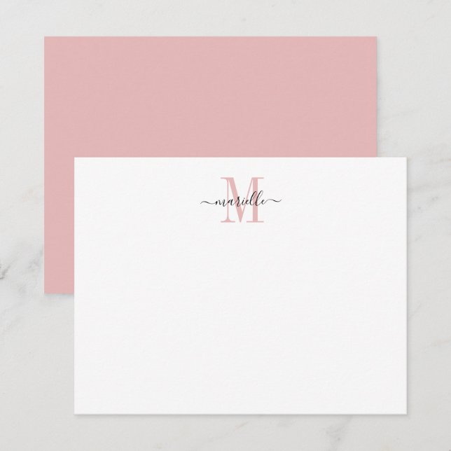 Carte De Correspondance Élégant Script chic moderne Dusty rose Monogramme (Devant / Derrière)
