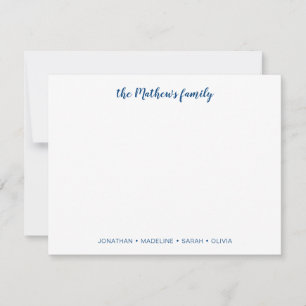 Carte De Correspondance Élégant Script Famille Nom de famille Marine Blue