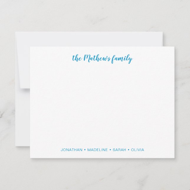 Carte De Correspondance Élégant Script Famille Nom Ocean Blue (Devant)