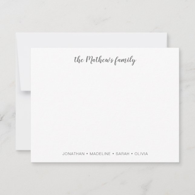 Carte De Correspondance Élégant Script Famille Nom Silver Grey (Devant)