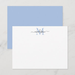 Carte De Correspondance Élégant Script Girl Dusty Blue Monogramme