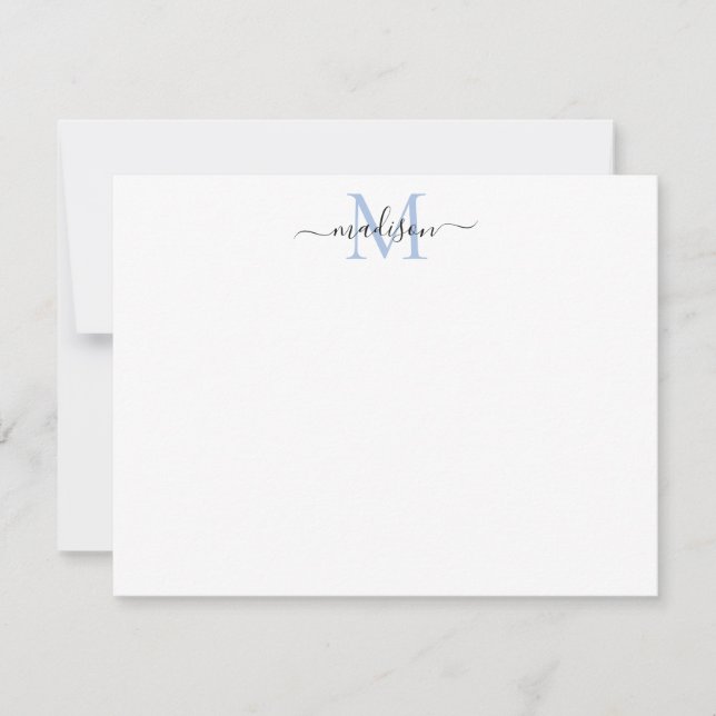 Carte De Correspondance Élégant Script Girly Dusty Blue Monogramme (Devant)