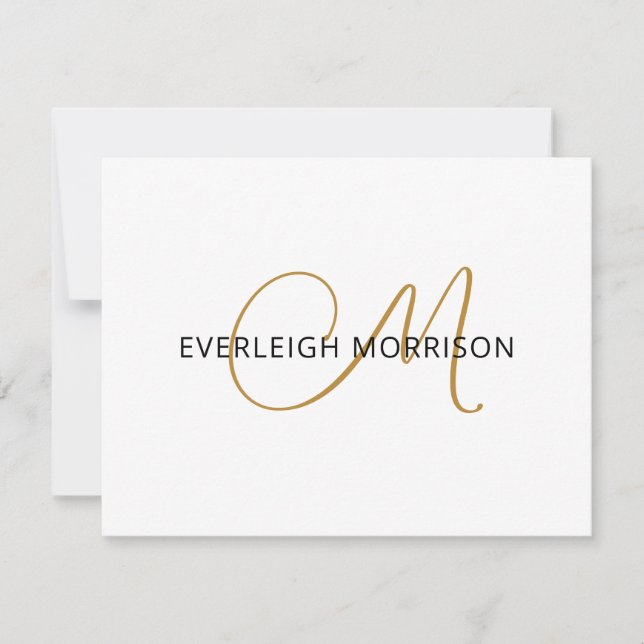 Carte De Correspondance Élégant Script Gold Initiale Nom Noir Monogramme (Devant)