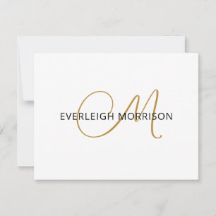 Carte De Correspondance Élégant Script Gold Initiale Nom Noir Monogramme
