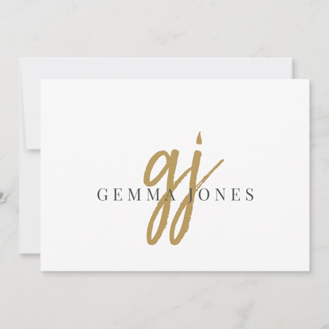 Carte De Correspondance Élégant Script Gold Monogramme Initiales Nom (Devant)