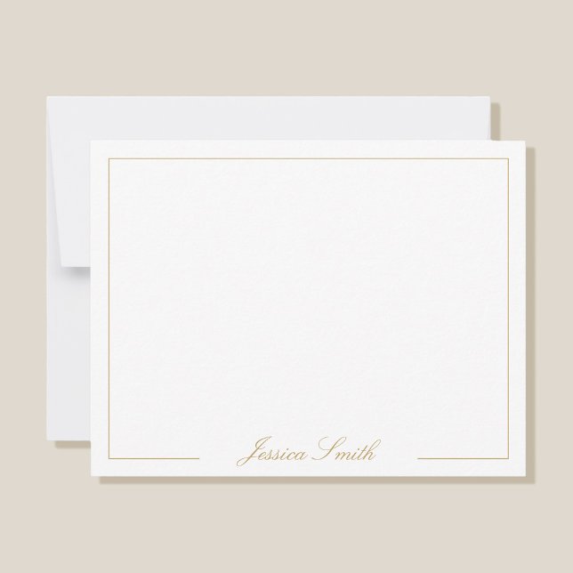 Carte De Correspondance Élégant Script Gold Monogramme Nom Bordure (Créateur téléchargé)
