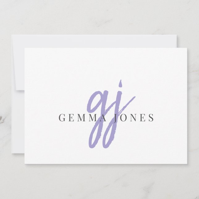 Carte De Correspondance Élégant Script Lavender Monogramme Initiales Nom (Devant)